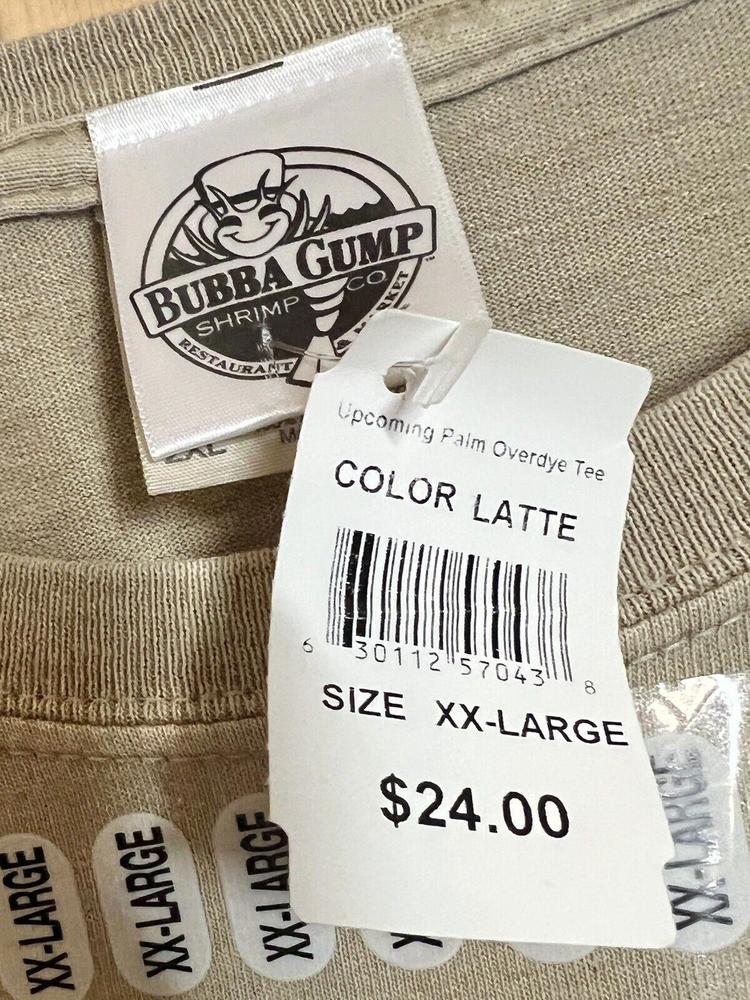 Y2K Bubba Gump Shrimp Co. T-shirt Santa Monica Double Sided Tan sz 2XL NWT - Picture 8 of 9
